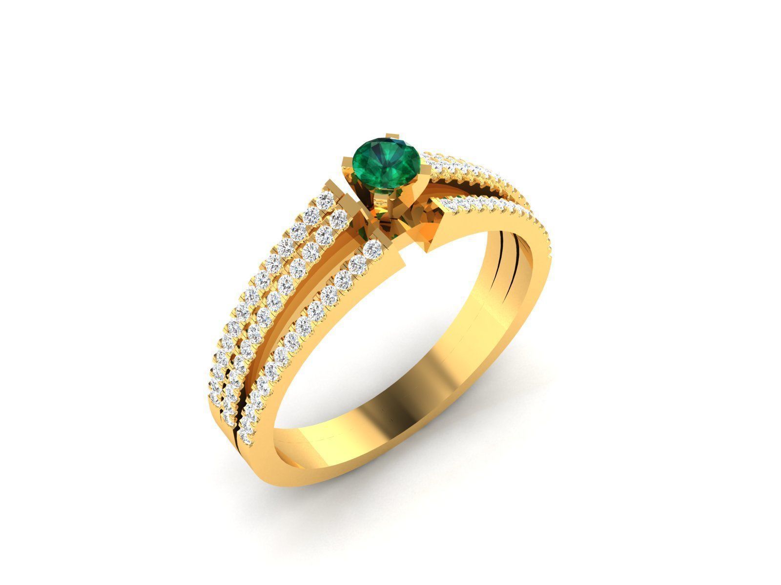 Ring-0765 gold ring with emerald stone 3D print model_8