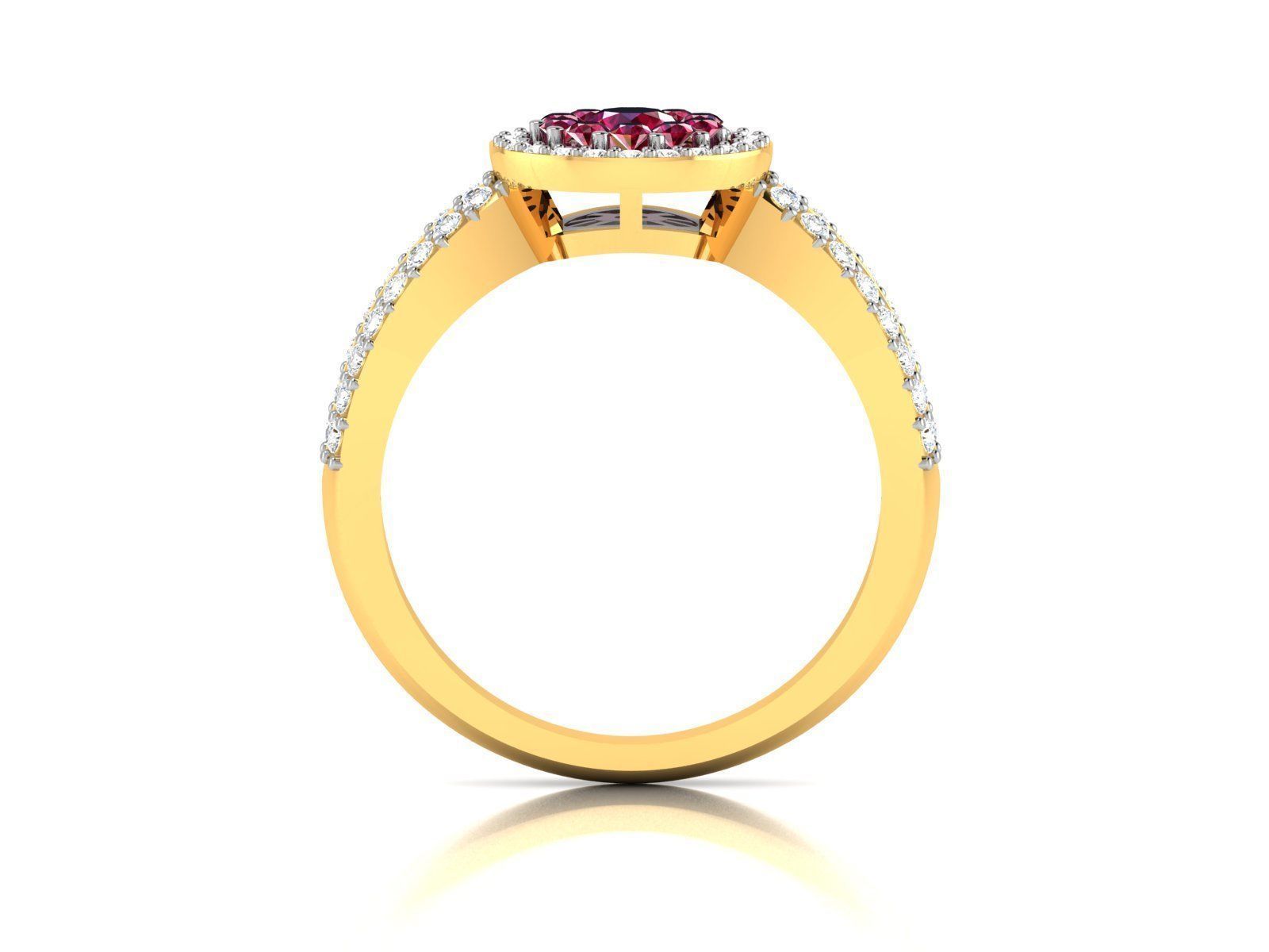 Ring-0634 gold ring with ruby stone and diamonds 3D print model_2