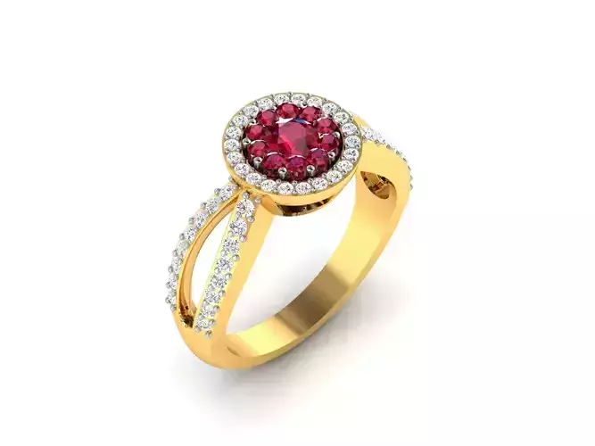 Ring-0634 gold ring with ruby stone and diamonds 3D print model