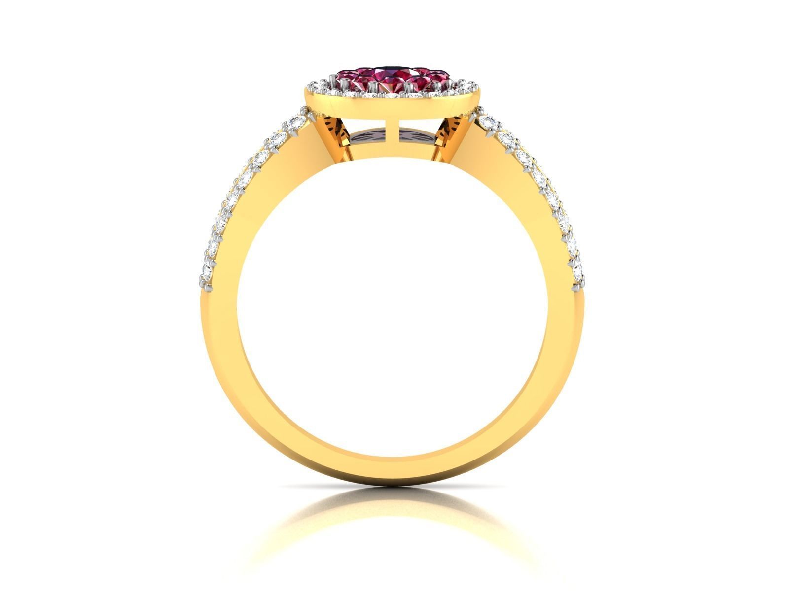Ring-0634 gold ring with ruby stone and diamonds 3D print model_4