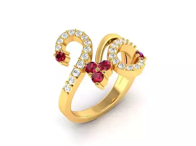 Ring-0555 gold ring with rubies and diamonds 3D print model
