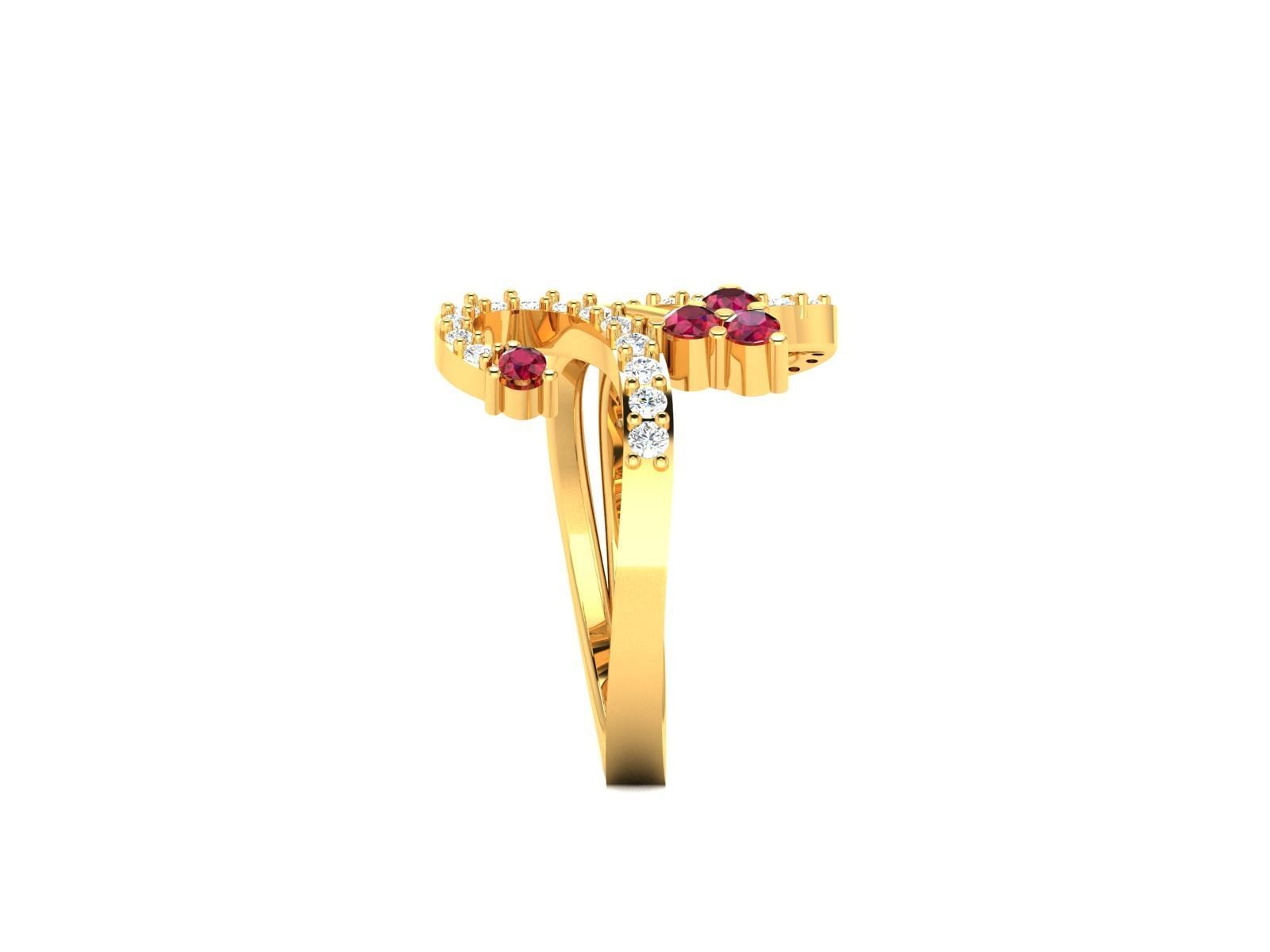Ring-0555 gold ring with rubies and diamonds 3D print model_4