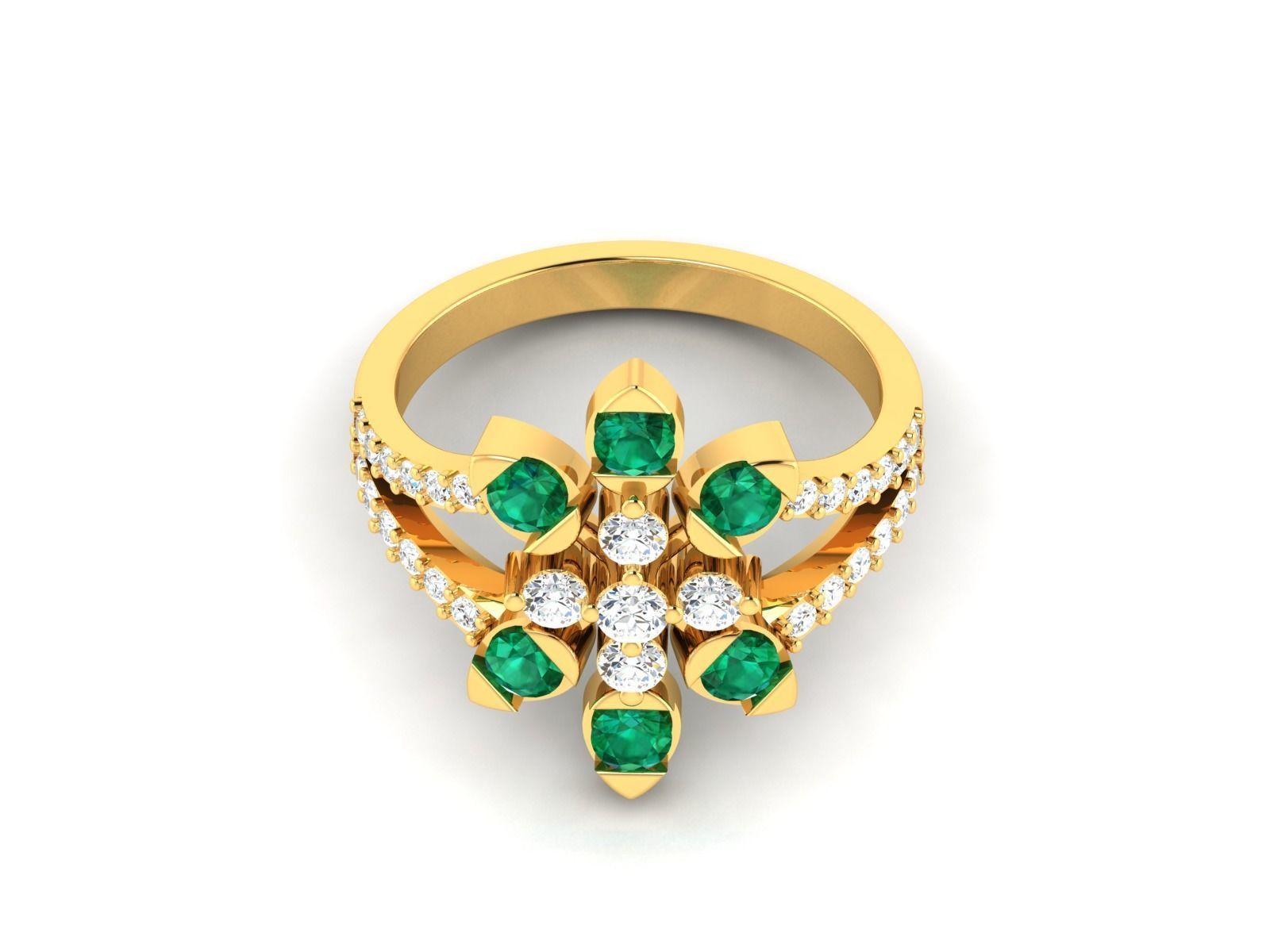 Ring-0521 emerald and diamond ring 3D print model_7