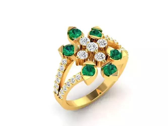 Ring-0521 emerald and diamond ring 3D print model