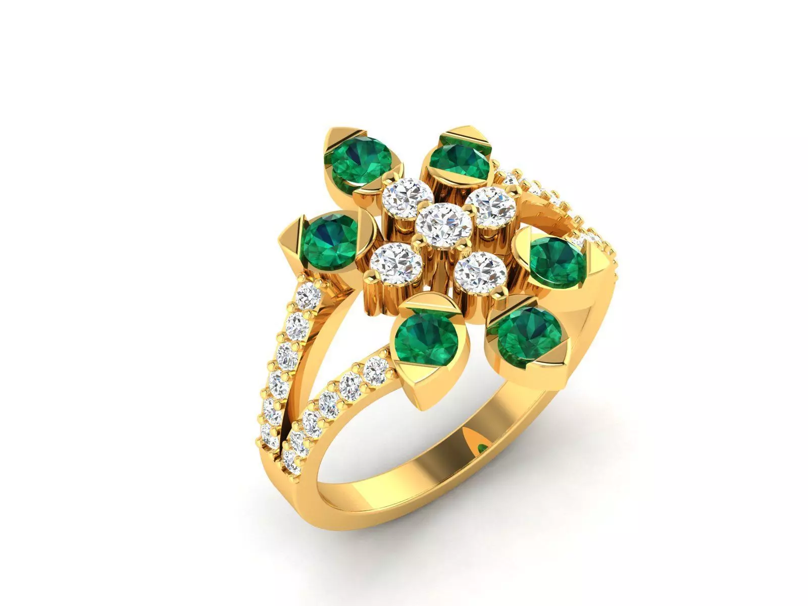 Ring-0521 emerald and diamond ring 3D print model_0