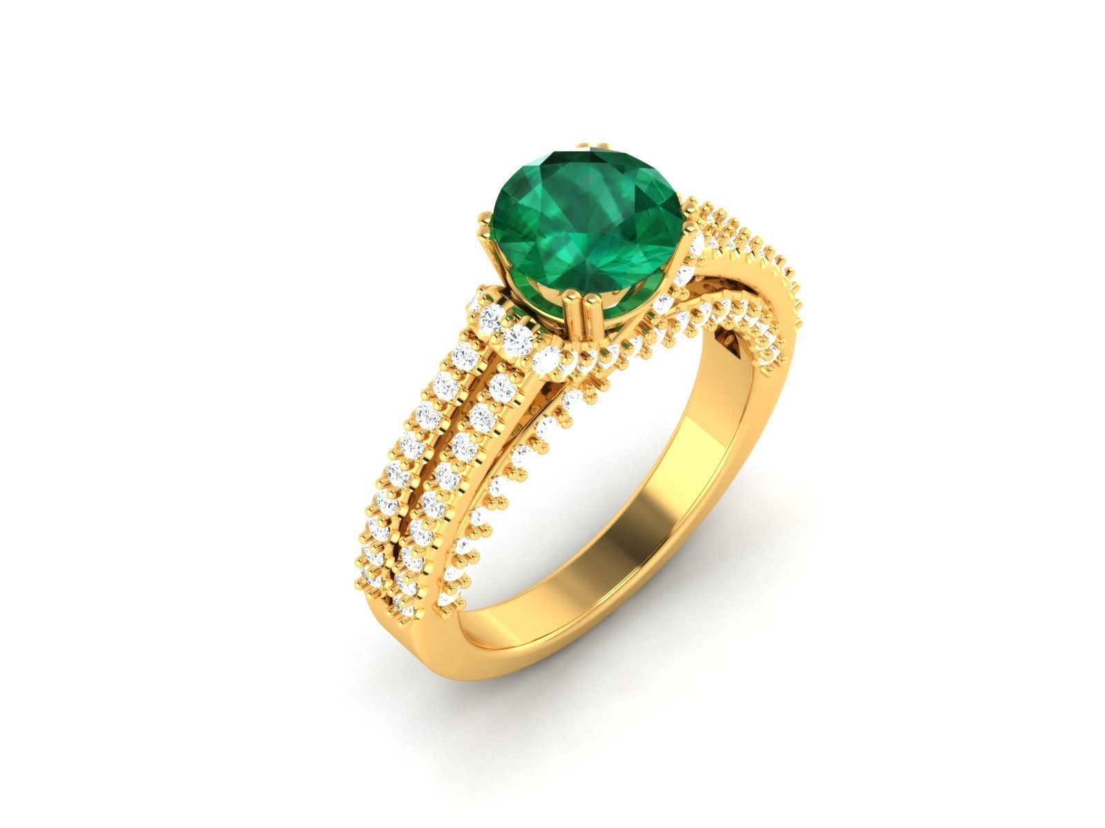 Ring-0331 emerald and diamond engagement ring 3D print model_1