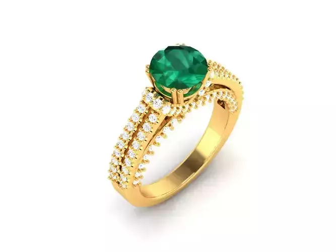 Ring-0331 emerald and diamond engagement ring 3D print model