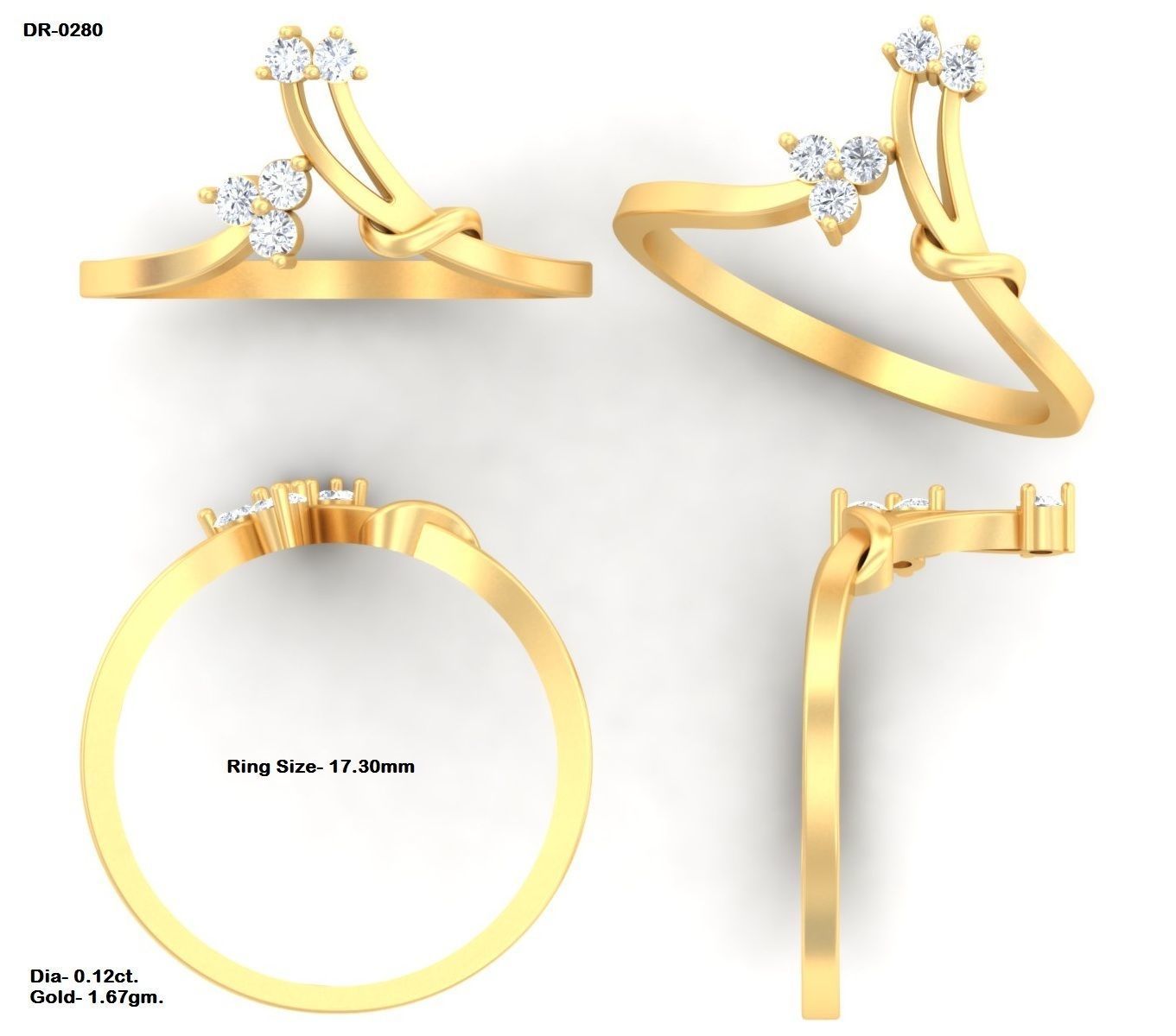 Ring-0280 gold ring with two diamonds 3D print model_8