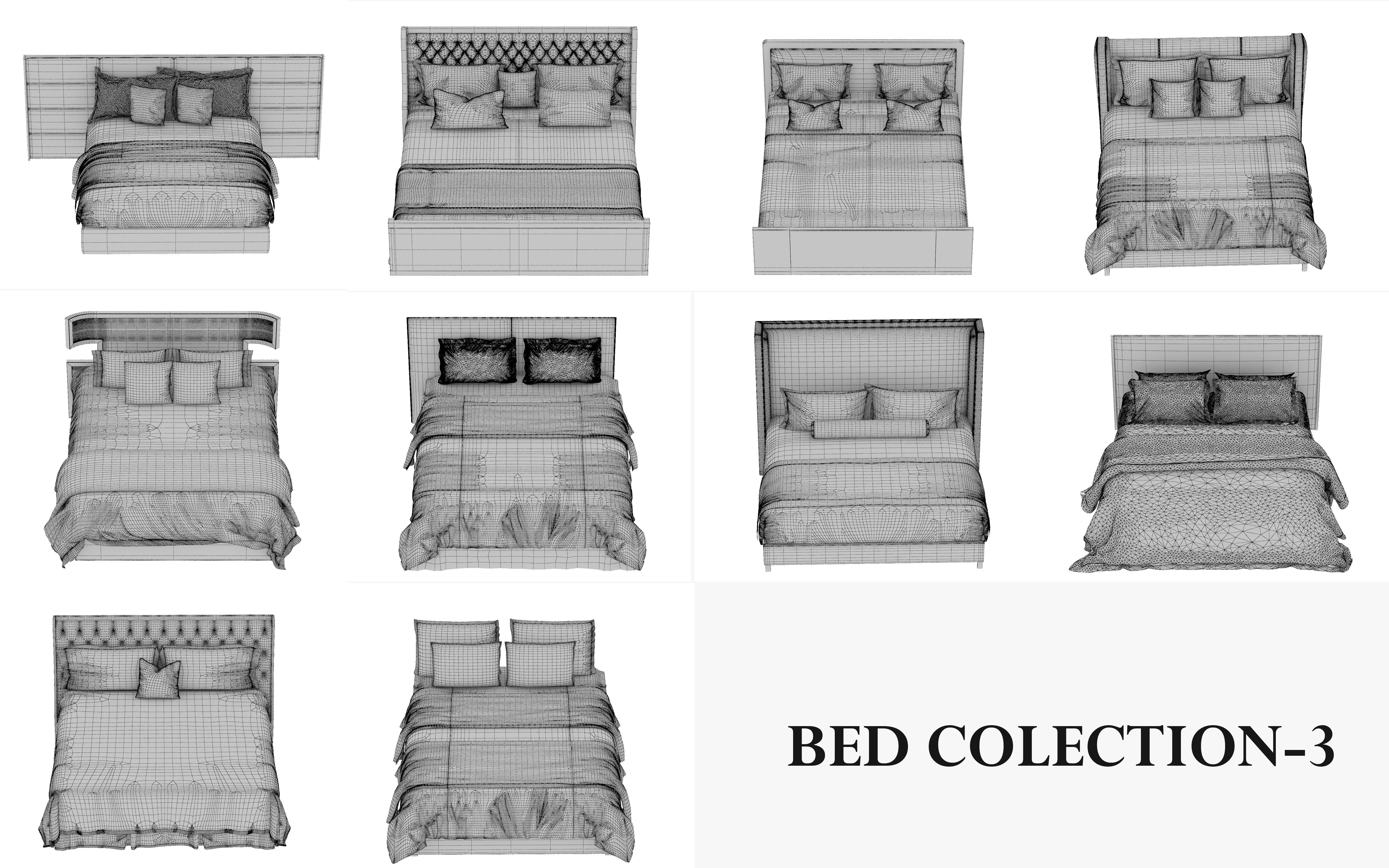 BED COLLECTION 3 with wooden headboard and footboard 3D model_12
