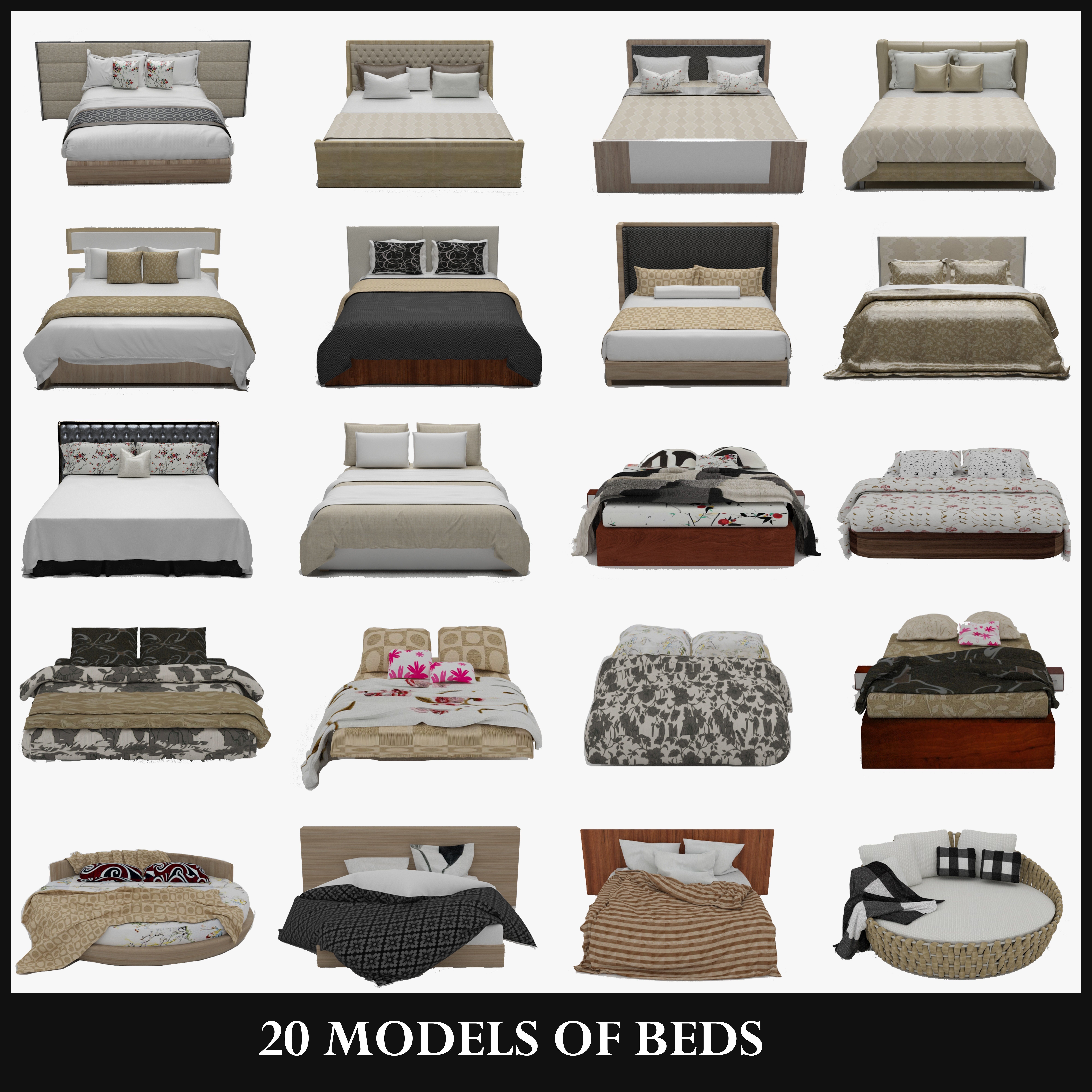 20 BED MODELS 3D Model Collection_1