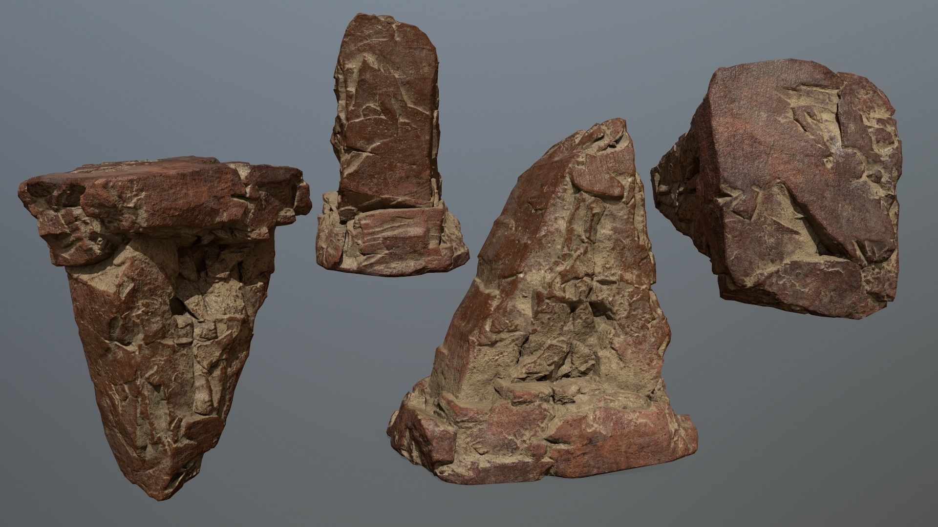 desert rock set Low-poly 3D model_1