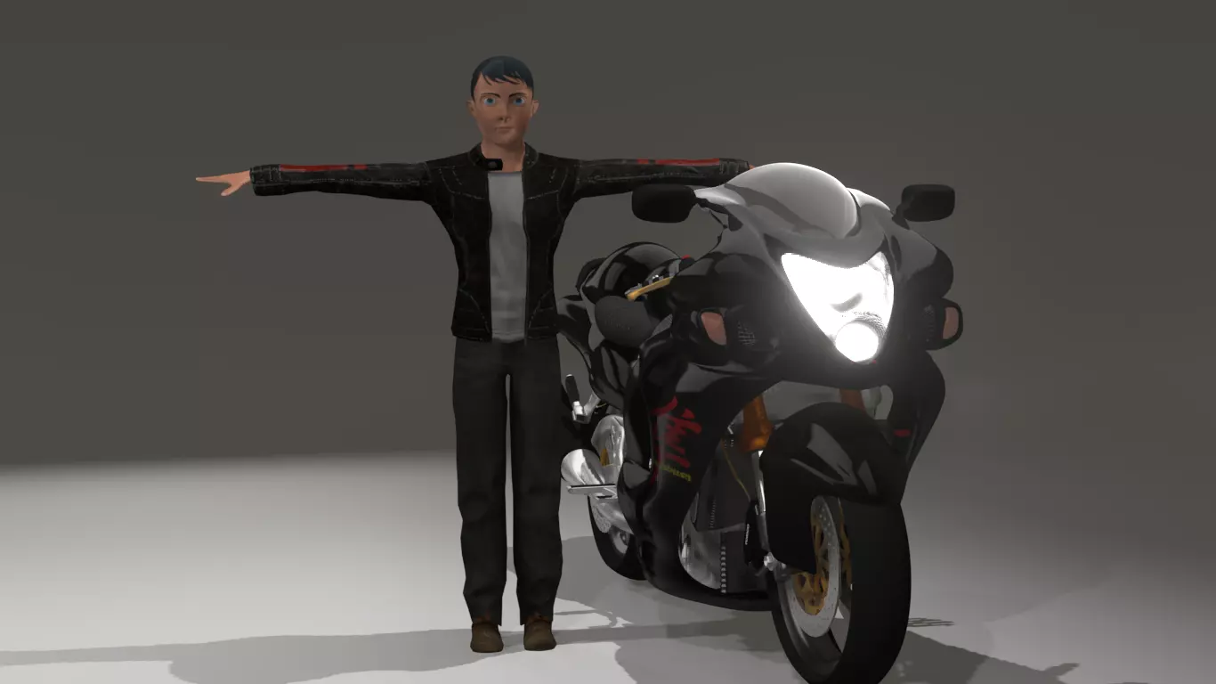 biker man plus bike 3D model_0