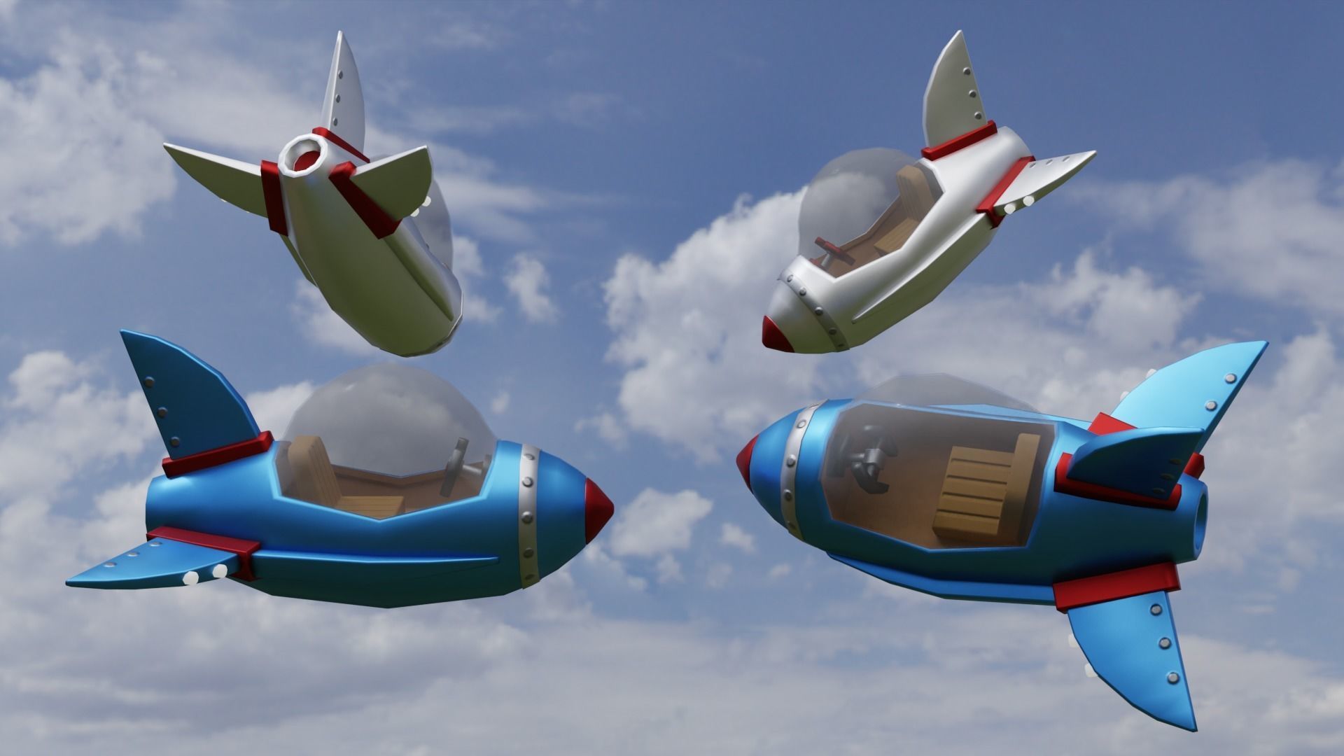 Spaceship Cartoon Low-poly 3D model_5