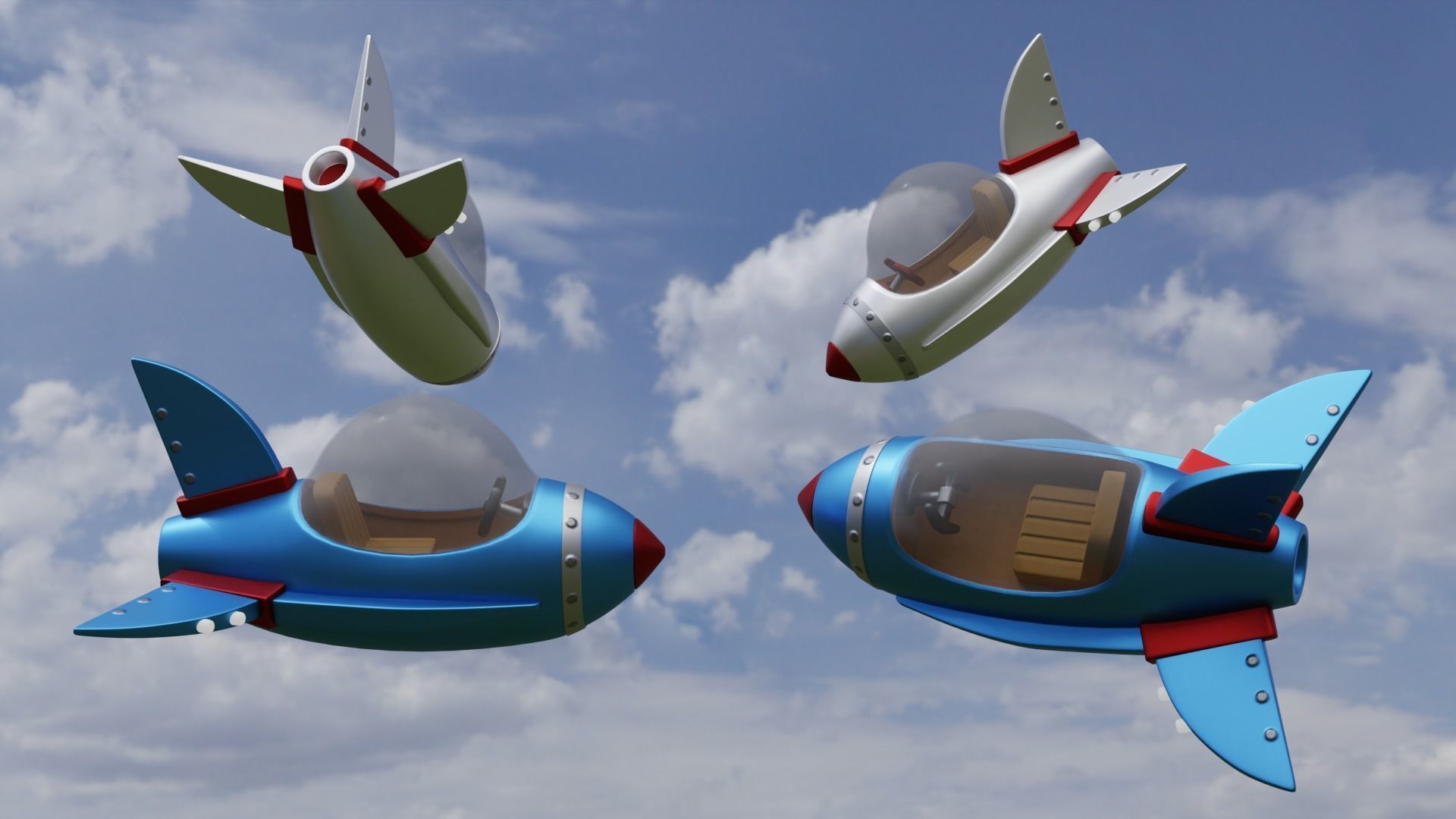 Spaceship Cartoon Low-poly 3D model_2