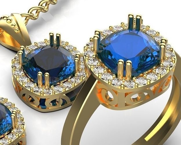 cushion set ring earring pendant  3D print model