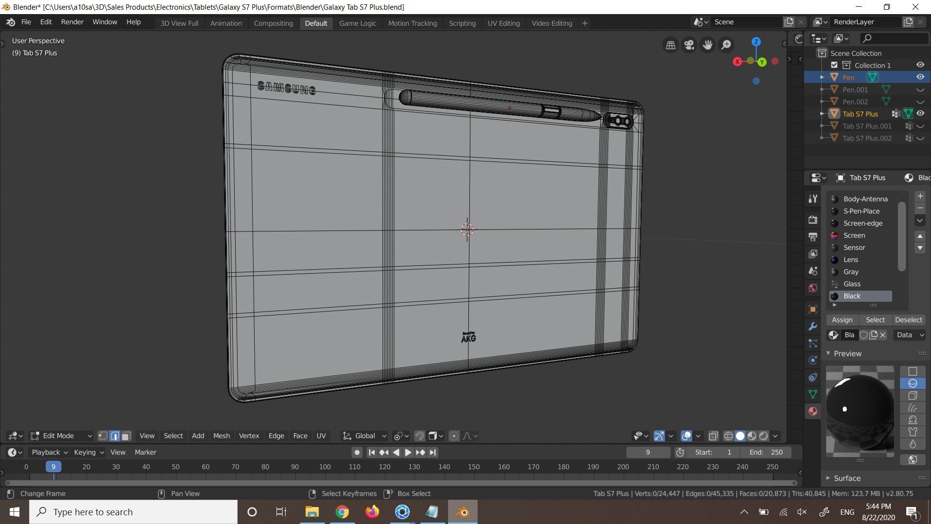 Samsung Galaxy Tab S7 Plus In Official Colors Low-poly 3D model_6