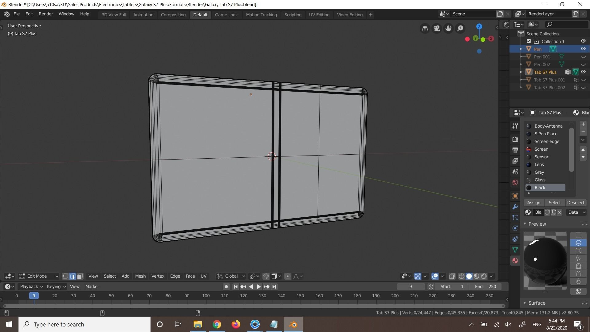 Samsung Galaxy Tab S7 Plus In Official Colors Low-poly 3D model_5