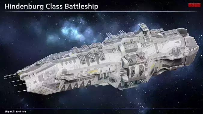 Spaceship Hindenburg Battleship Low-poly 3D model