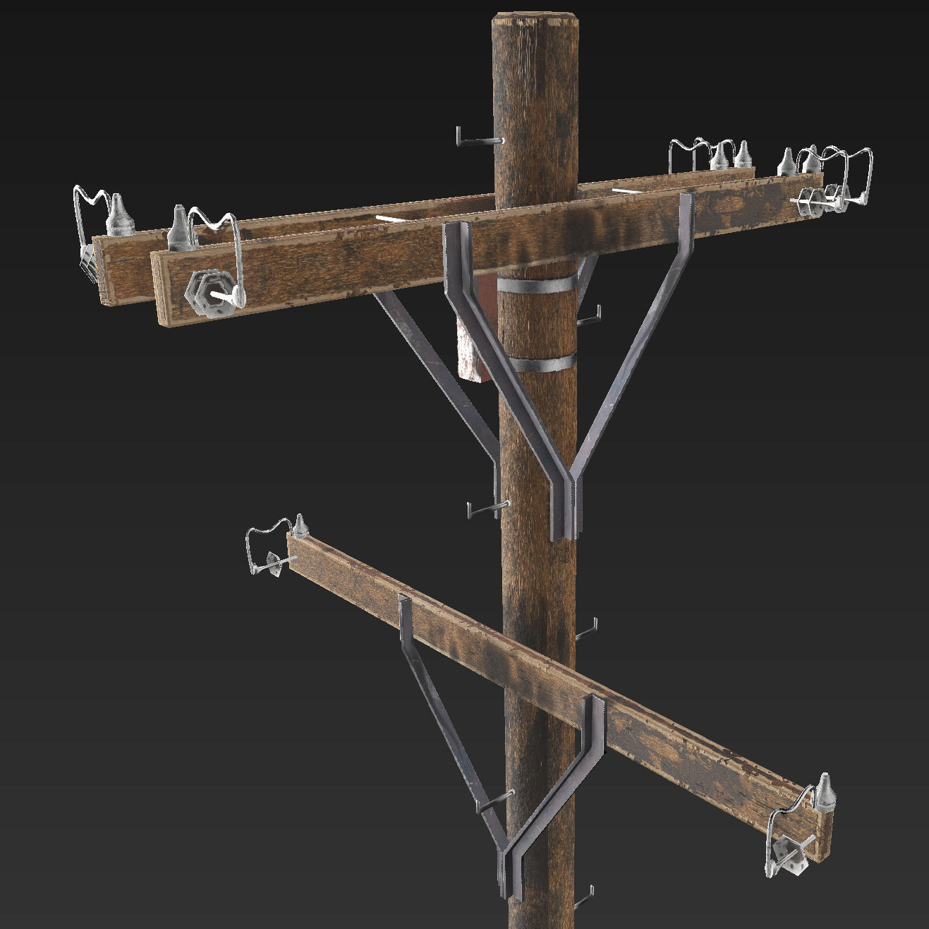 Old electricity pole Low-poly 3D model_2