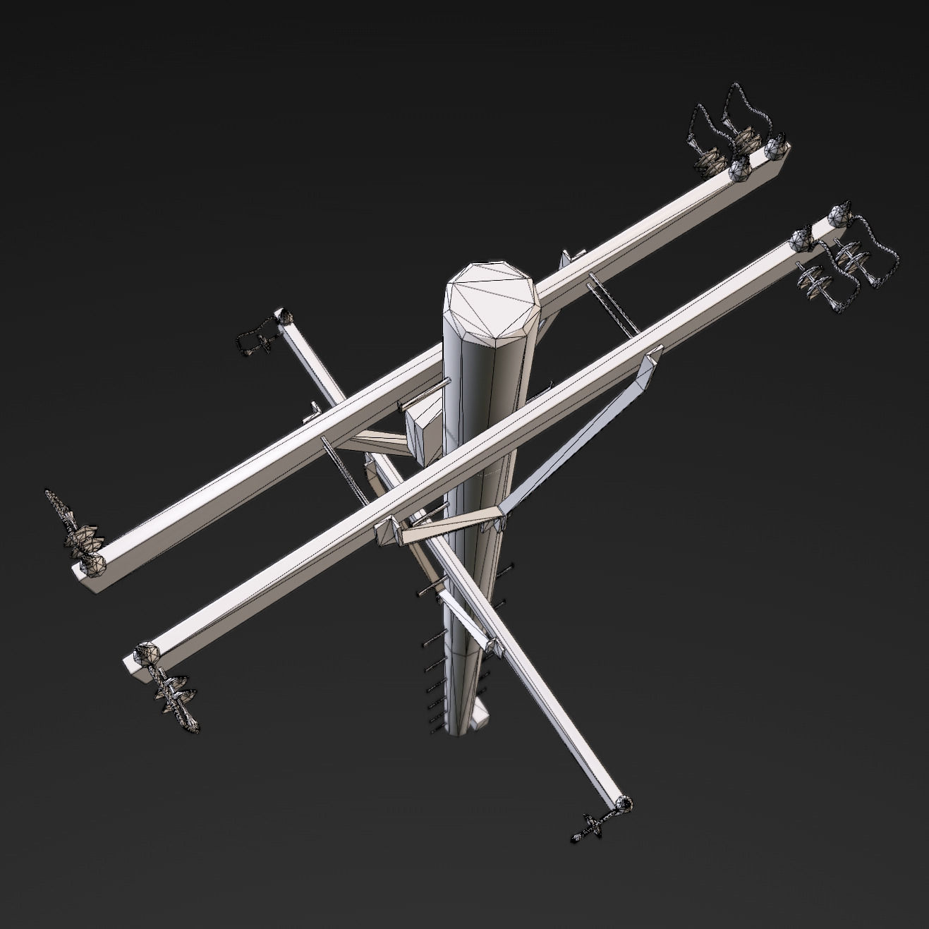 Old electricity pole Low-poly 3D model_9