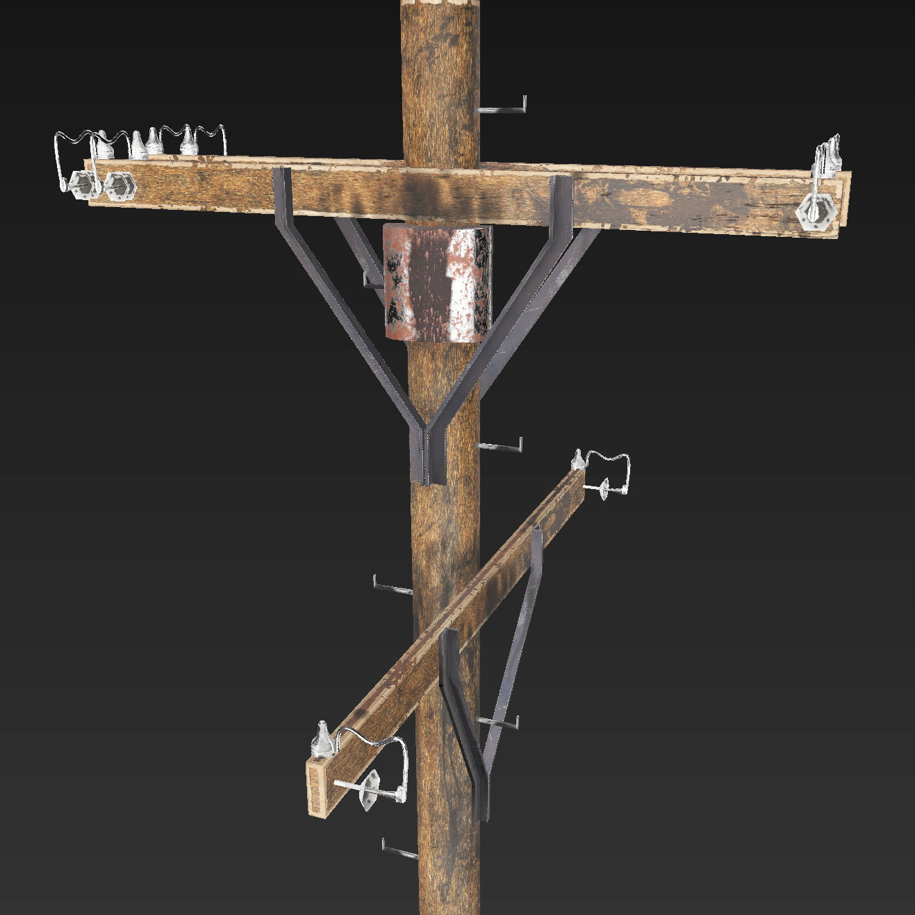 Old electricity pole Low-poly 3D model_3