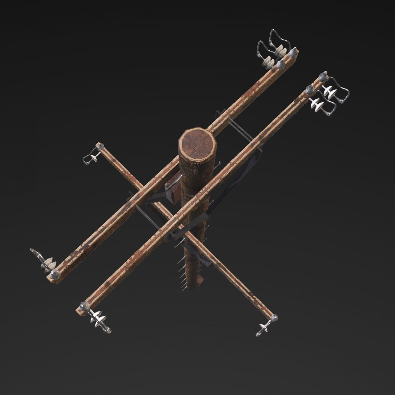 Old electricity pole Low-poly 3D model_1