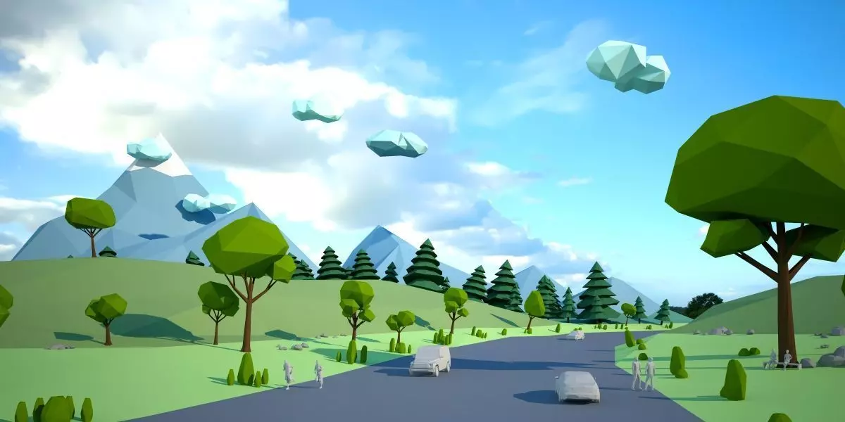 Lowpoly Super pack  People Trees Cars Low-poly 3D model_0