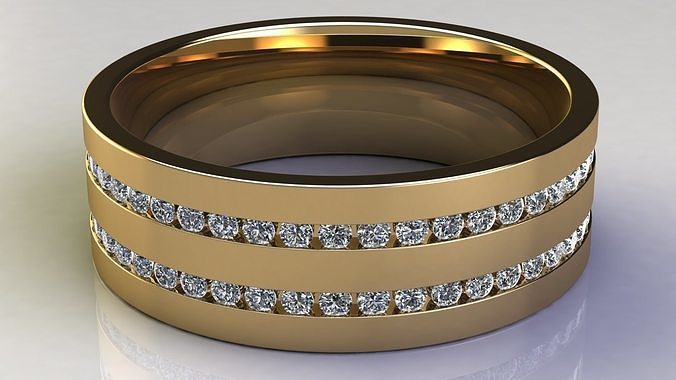 Two-Row Diamonds Wedding Band size 16 mm 3D print model