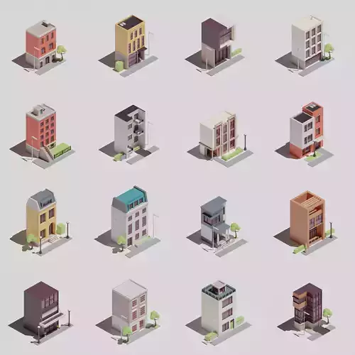 One-sided buildings 1 Low-poly 3D model