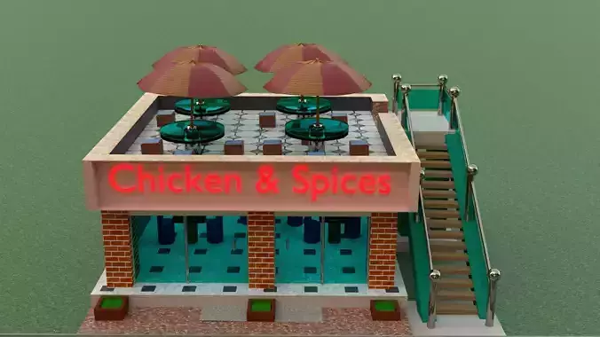 Restaurant exterior with interior 3D print model