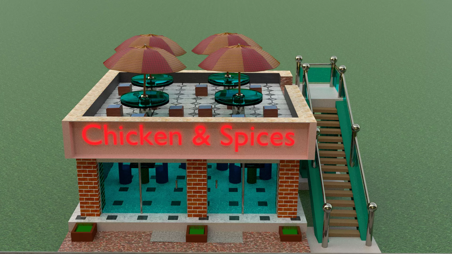 Restaurant exterior with interior 3D print model