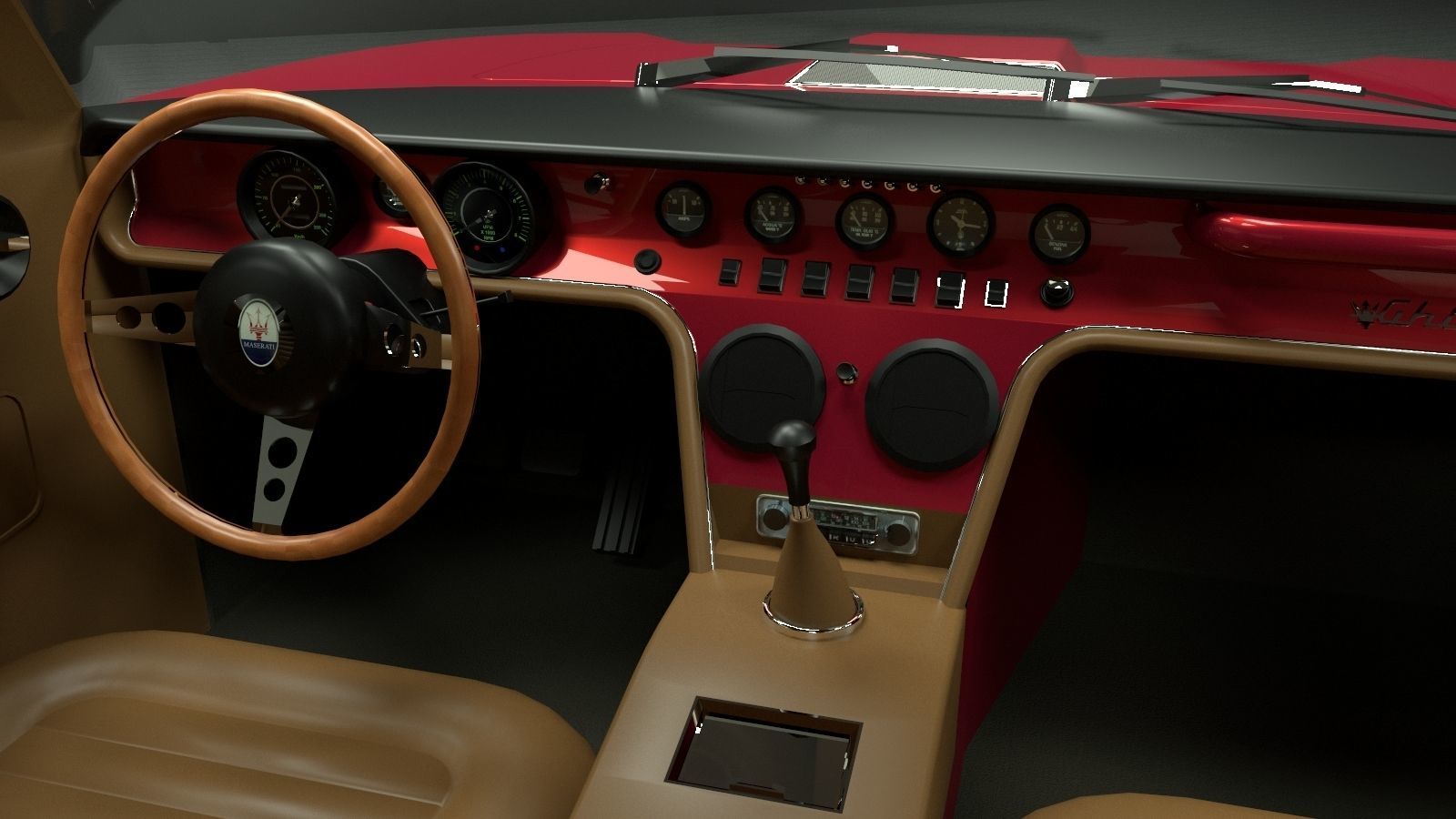 Maserati Ghibli Coupe 1972 Low Poly 3D model_10