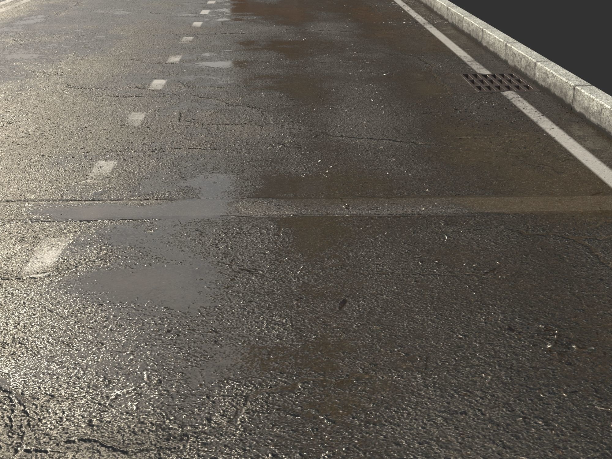 Asphalt with puddles Low-poly 3D model_2