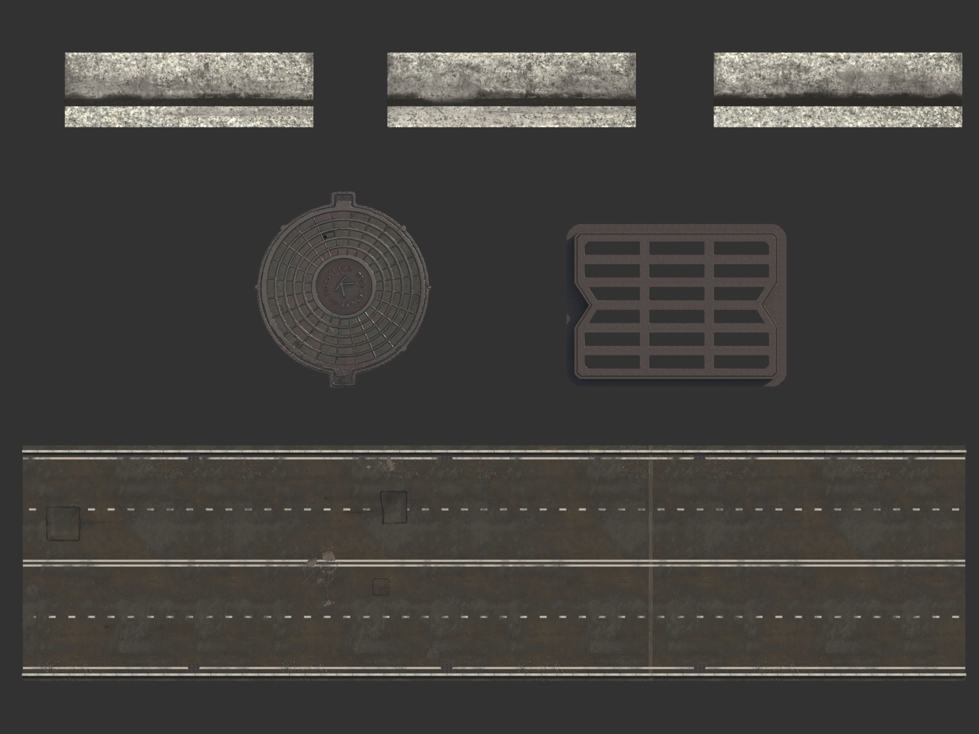 Asphalt with puddles Low-poly 3D model_4