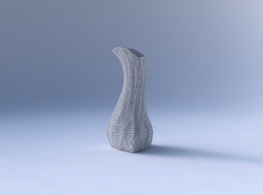 Vase puffy bent triangle with dense mosaic plates 3D print model_4
