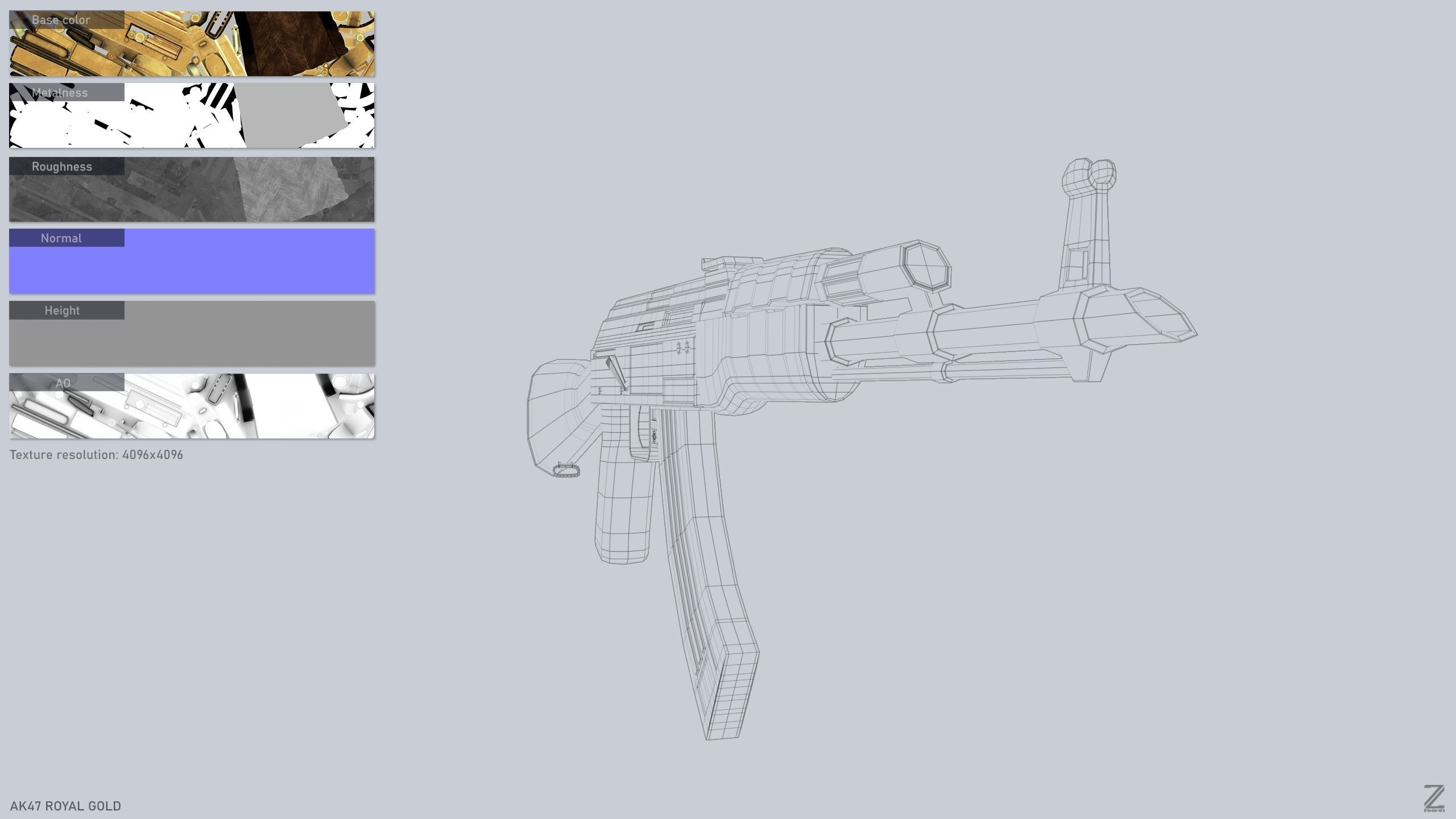 AK47 Royal Gold Low-poly 3D model_2