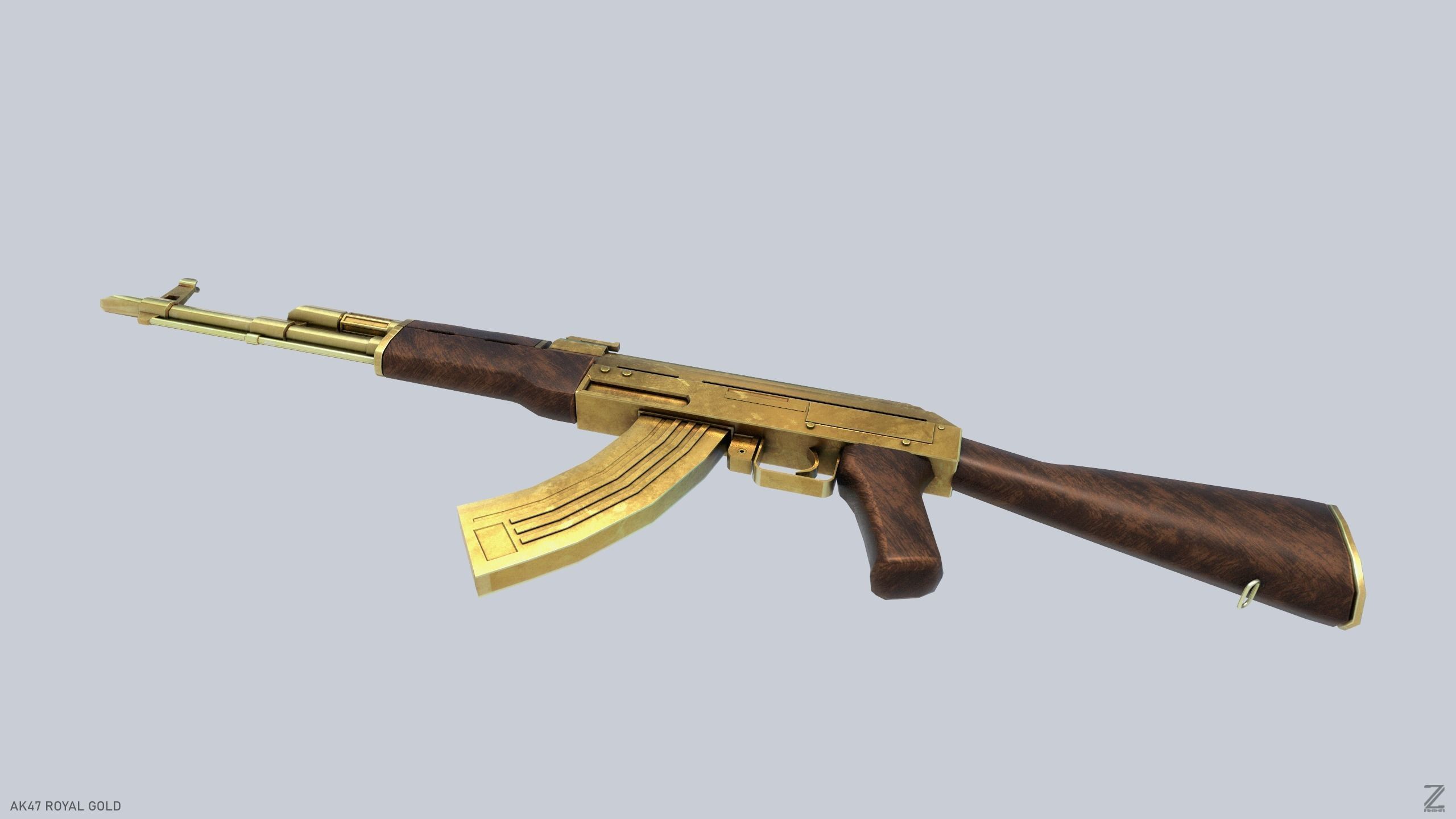 AK47 Royal Gold Low-poly 3D model_6