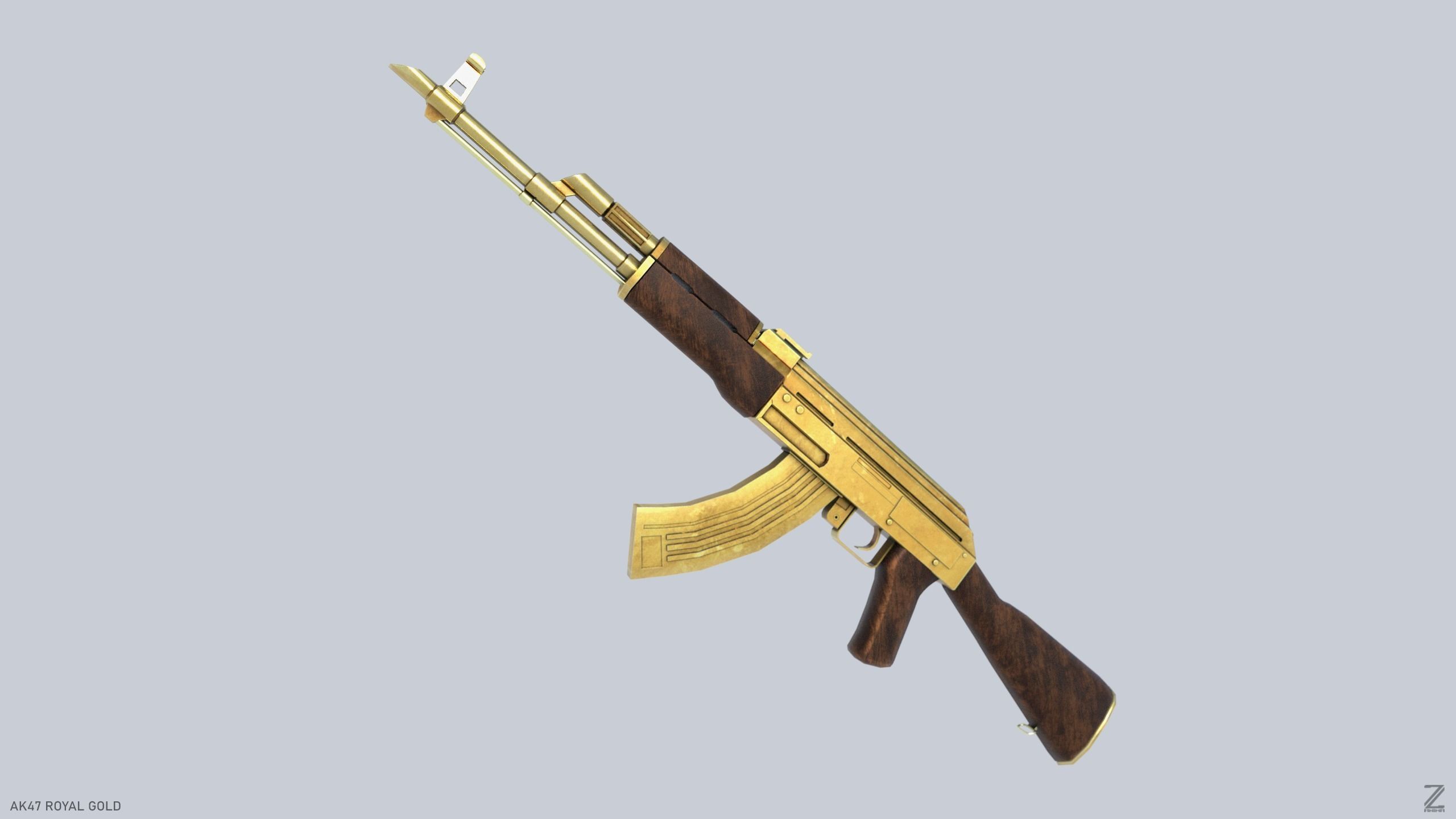 AK47 Royal Gold Low-poly 3D model_5
