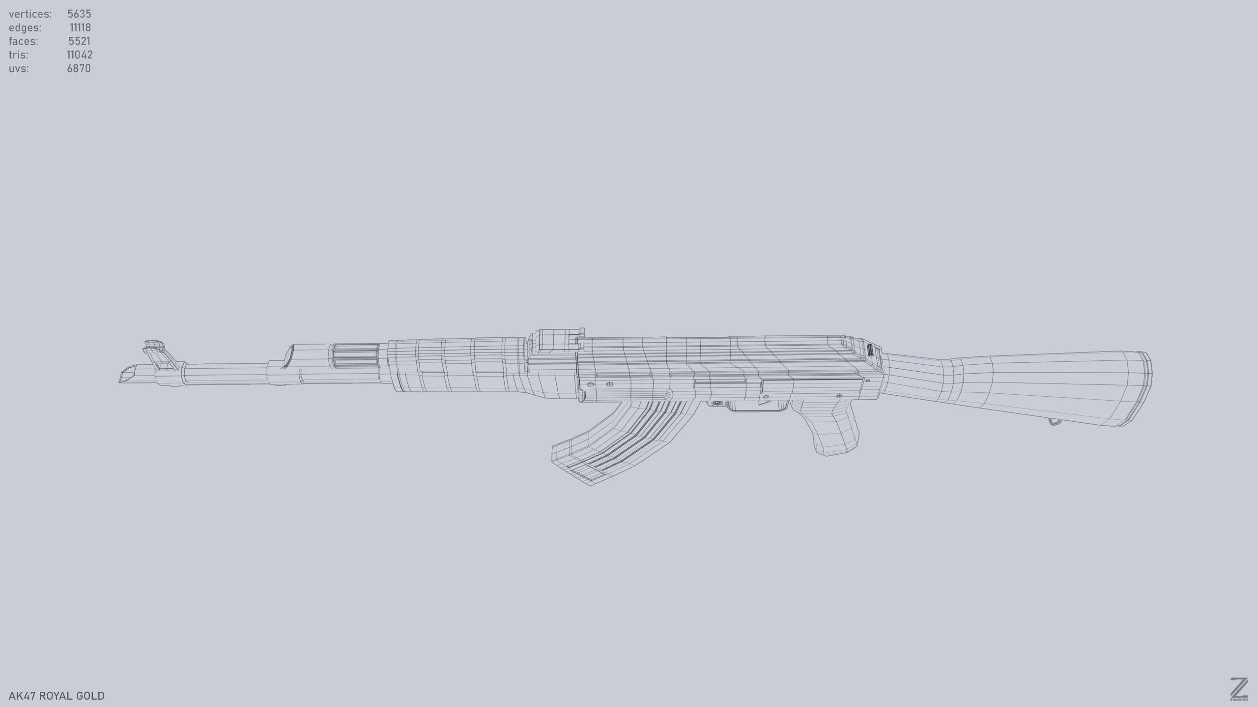 AK47 Royal Gold Low-poly 3D model_11