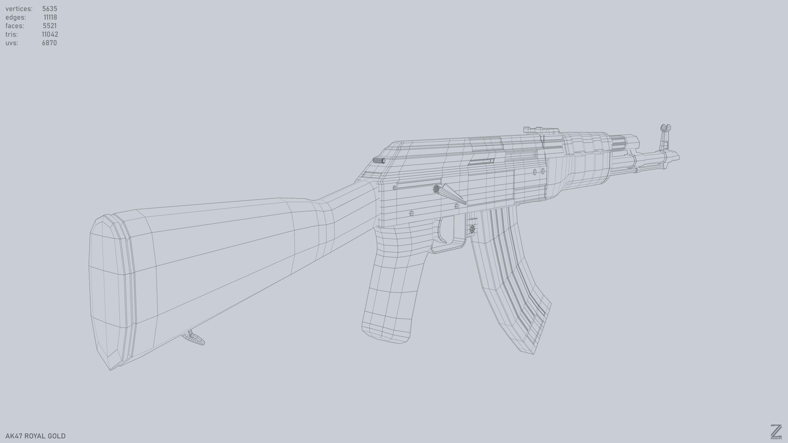 AK47 Royal Gold Low-poly 3D model_13
