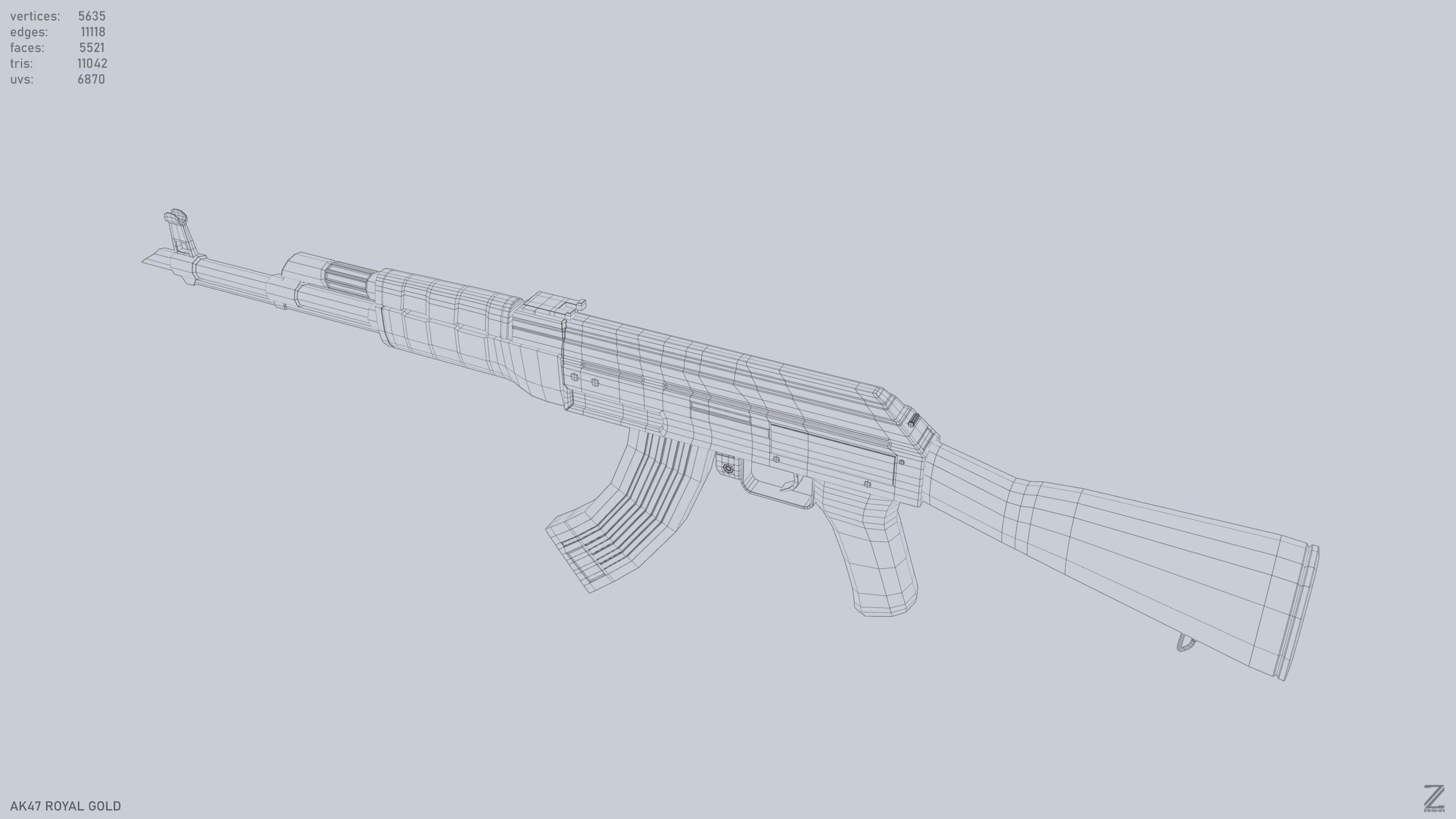 AK47 Royal Gold Low-poly 3D model_9