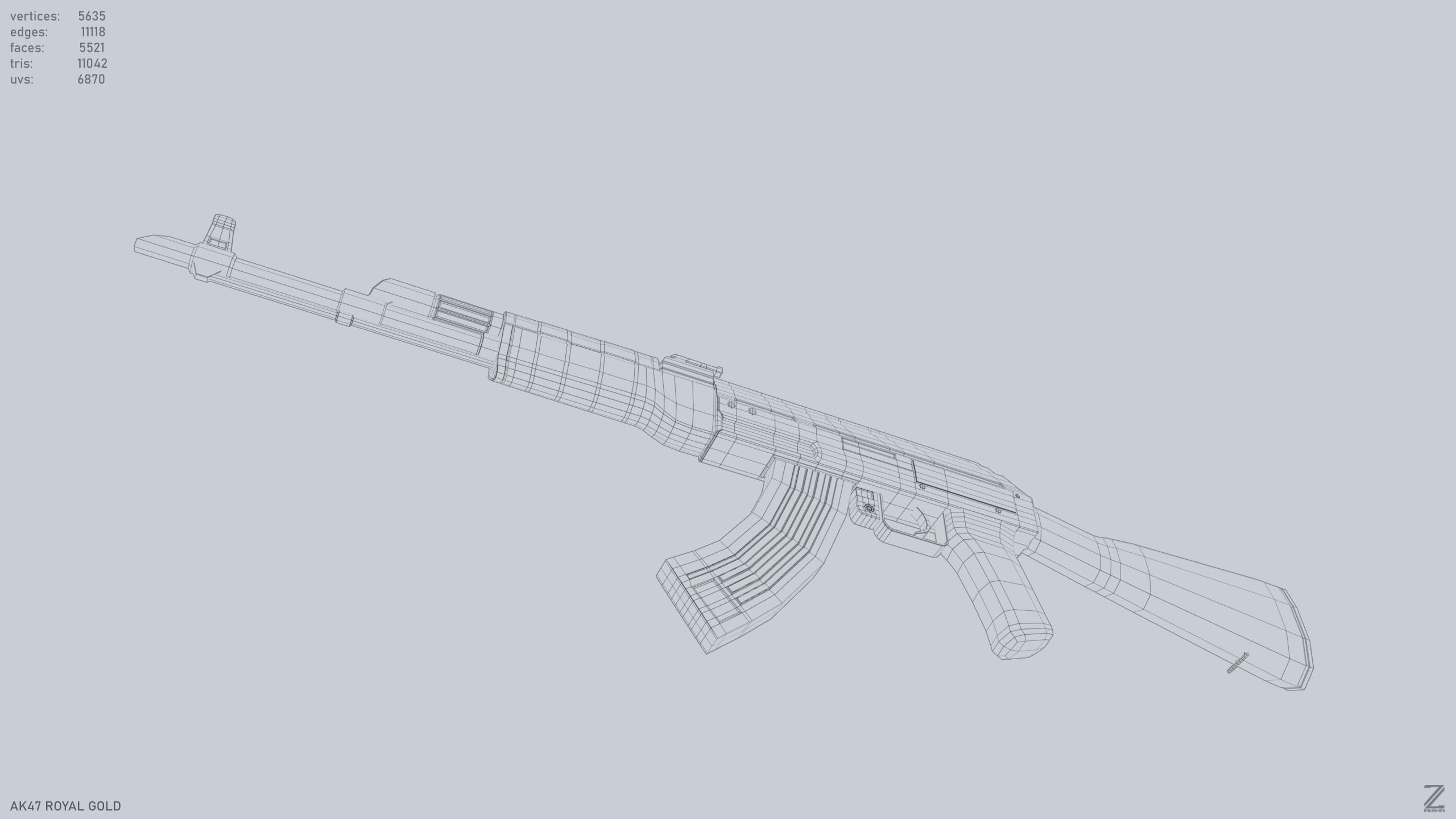 AK47 Royal Gold Low-poly 3D model_10