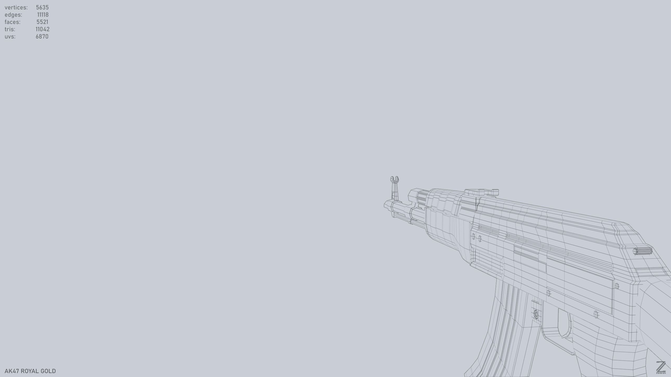 AK47 Royal Gold Low-poly 3D model_14