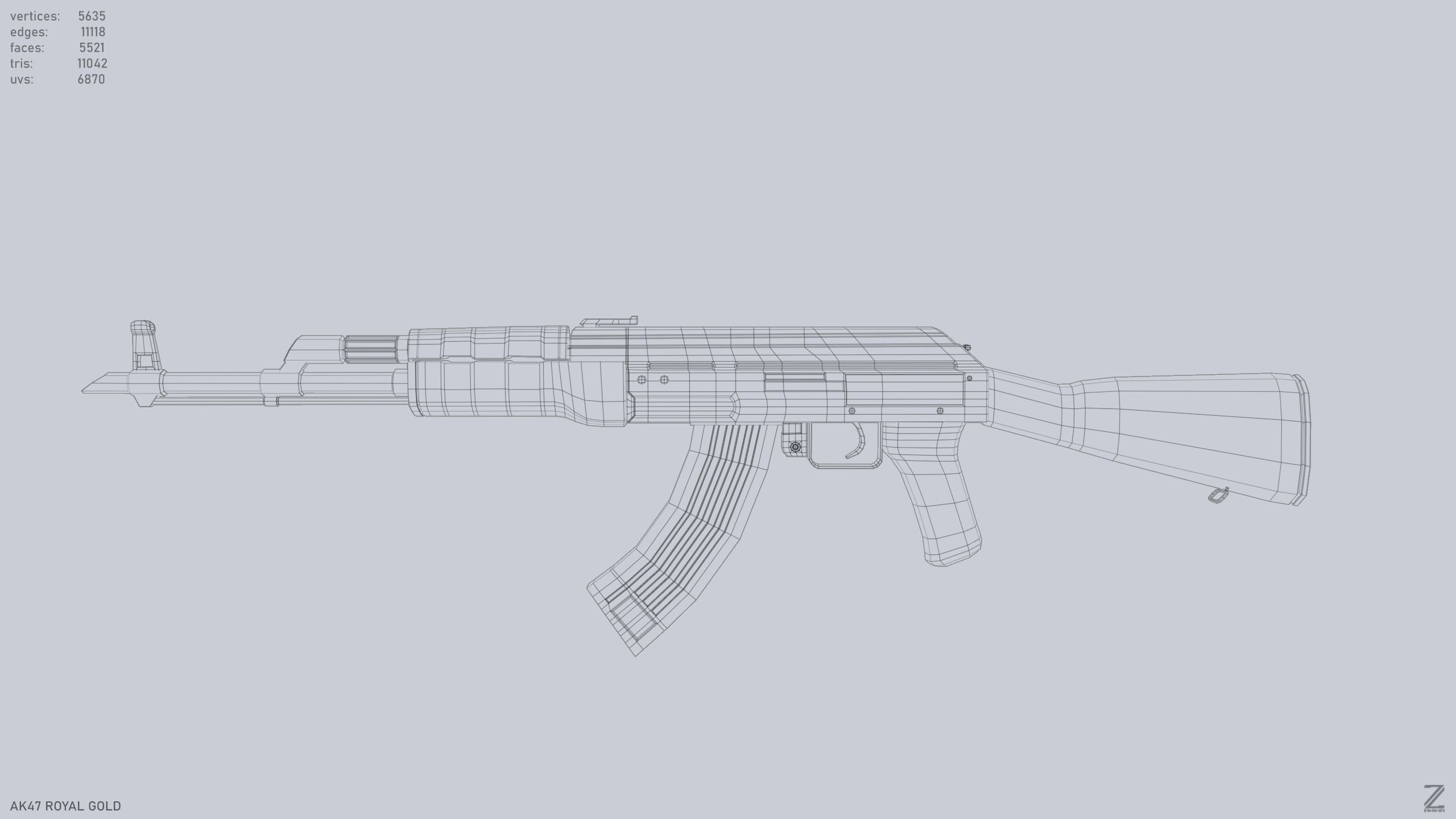 AK47 Royal Gold Low-poly 3D model_8