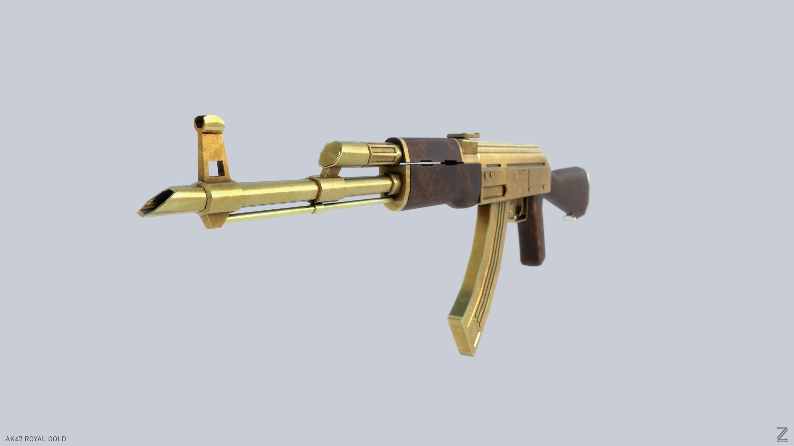 AK47 Royal Gold Low-poly 3D model_7