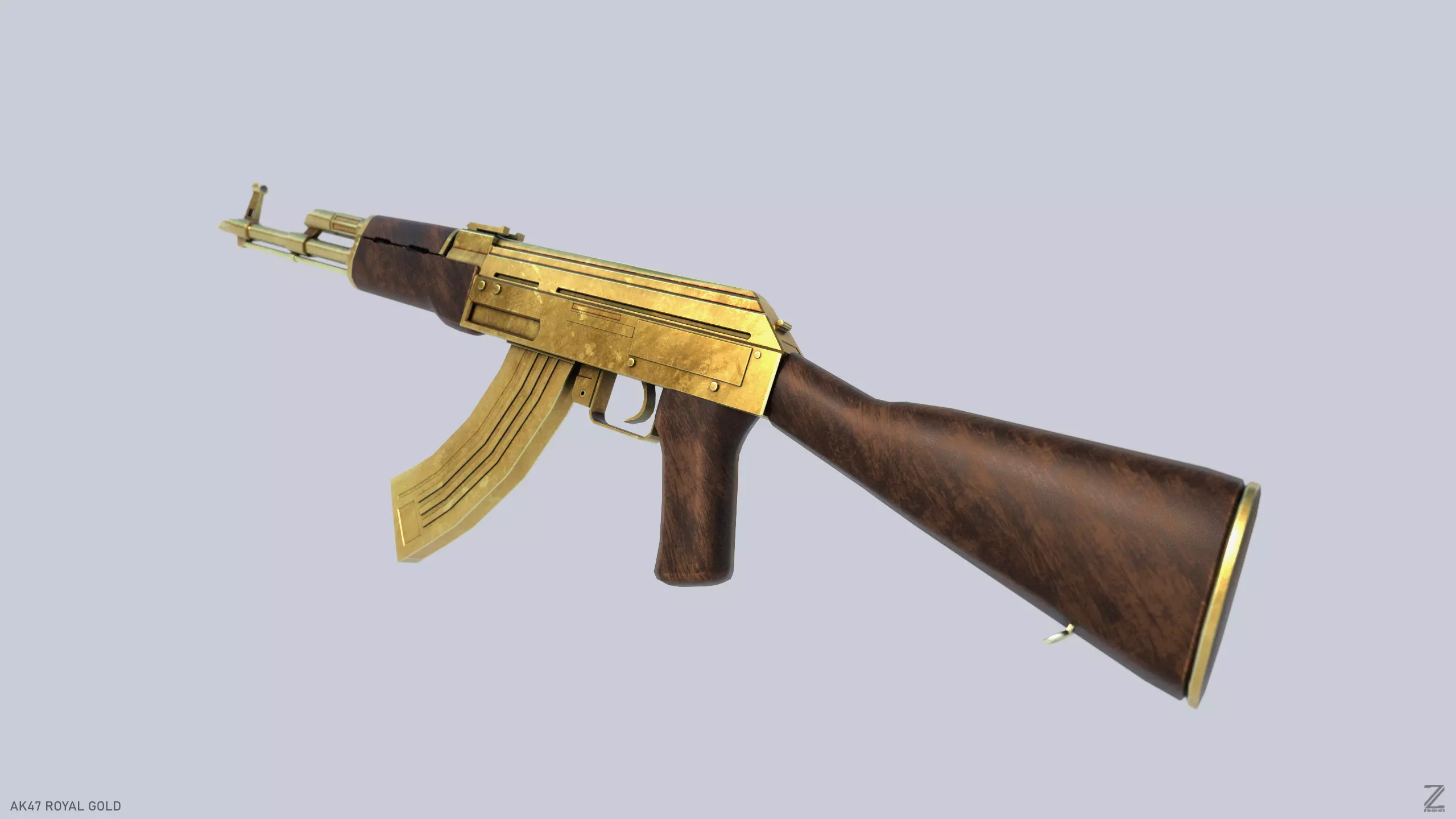 AK47 Royal Gold Low-poly 3D model_0