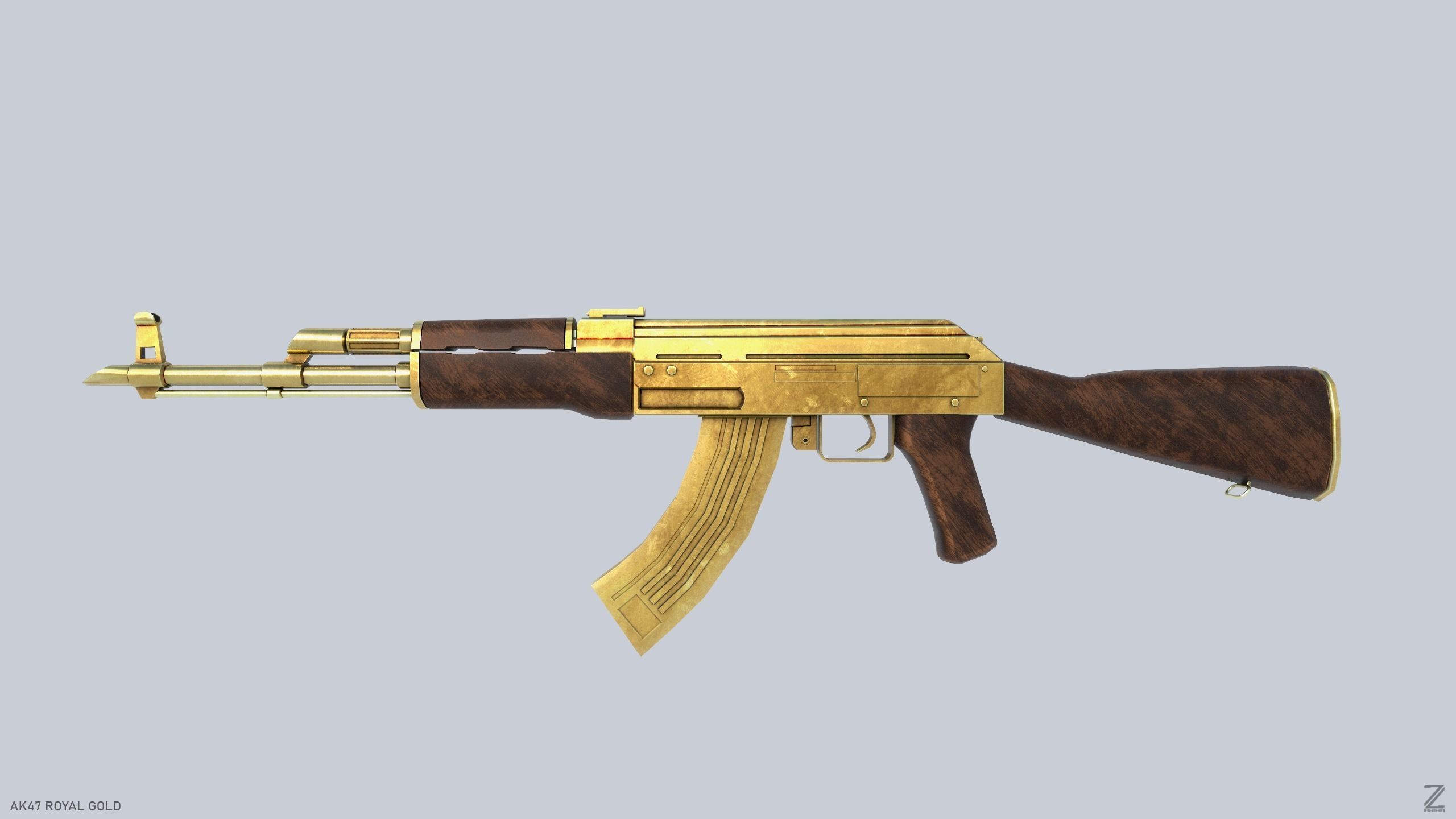 AK47 Royal Gold Low-poly 3D model_3