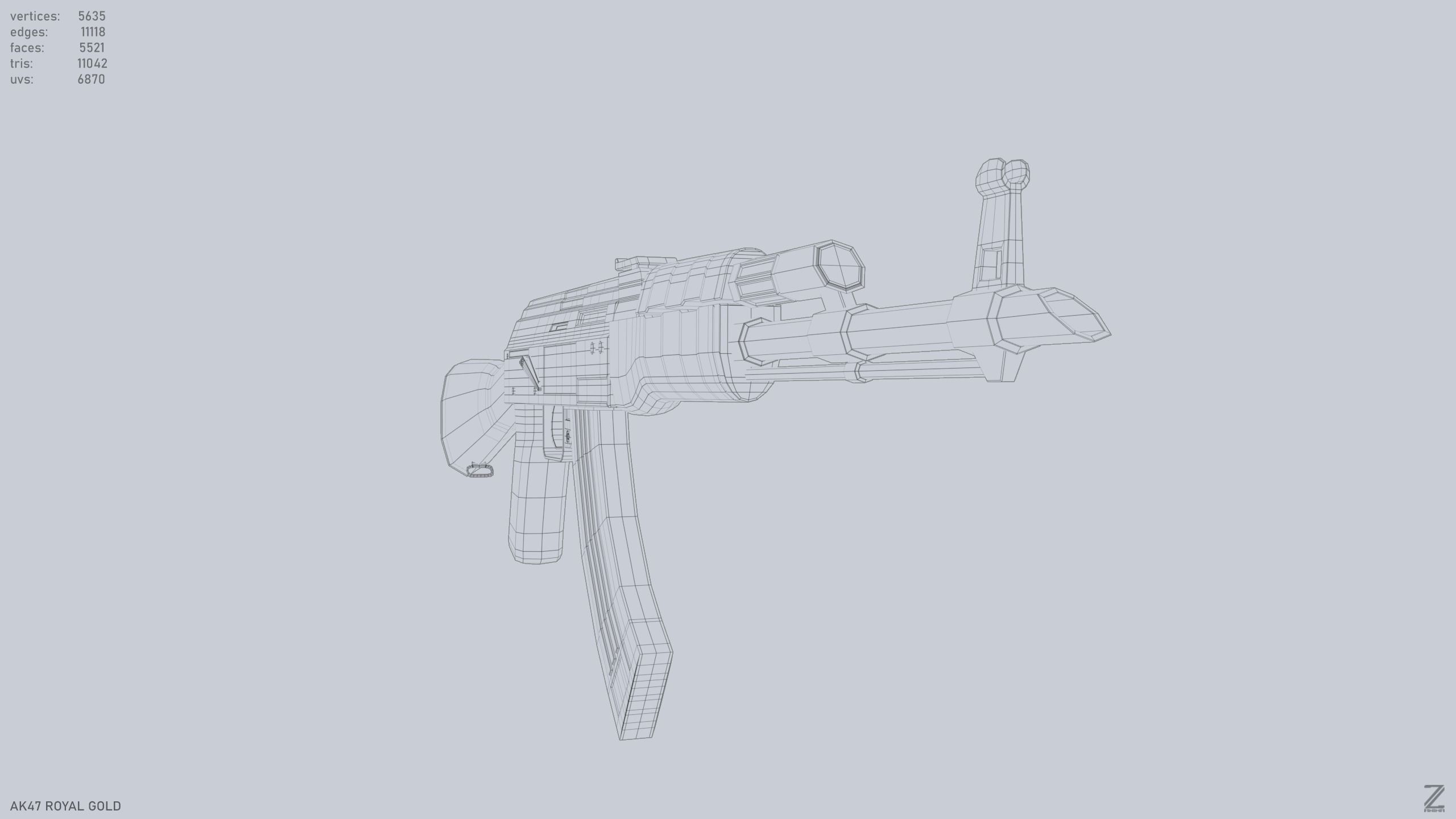 AK47 Royal Gold Low-poly 3D model_12