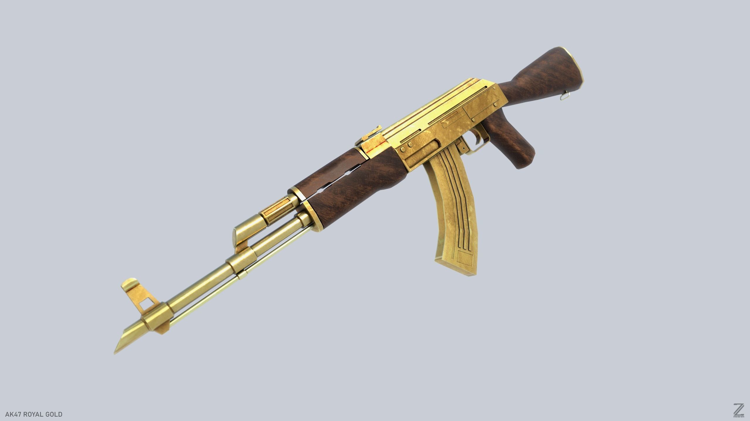 AK47 Royal Gold Low-poly 3D model_4