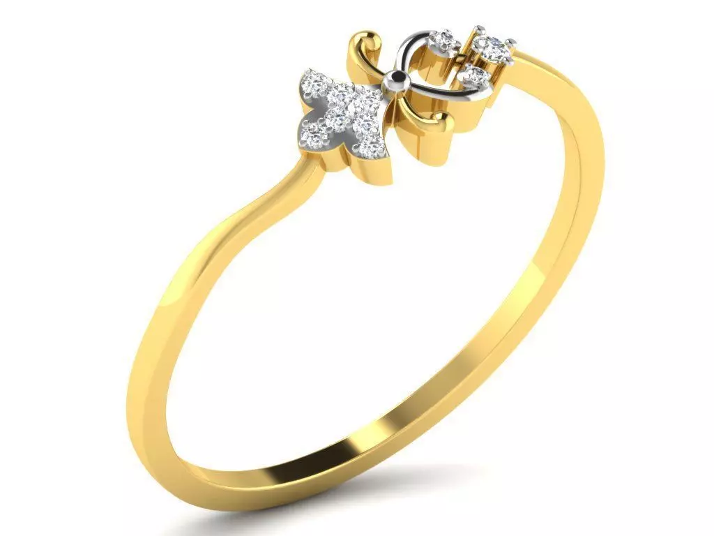 Ring-6007 gold ring with diamonds 3D print model_0